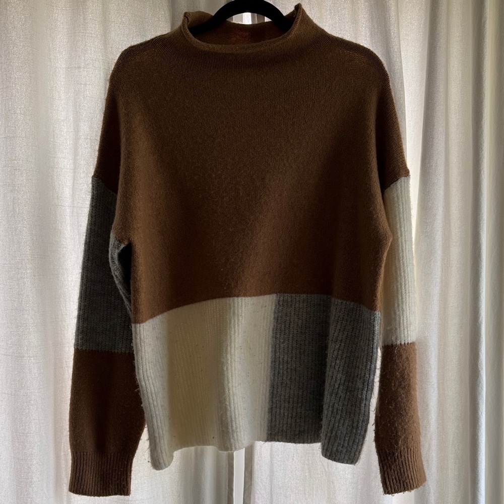 Vici Brown and Gray Colorblock Turtleneck Sweater